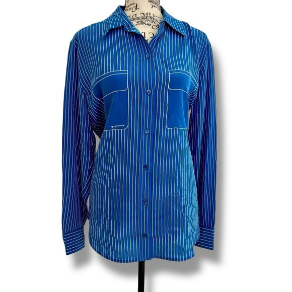 Equipment Femme Size S Blue 100% Silk Button Long Sleeve Blouse Top - Picture 1 of 6